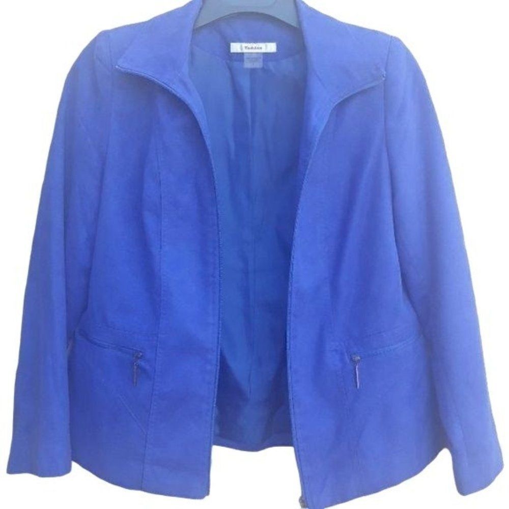 TanJay Jacket‎ 90's Faux Vegan Electric Blue Suede Zip Up Shacket Sz 8
